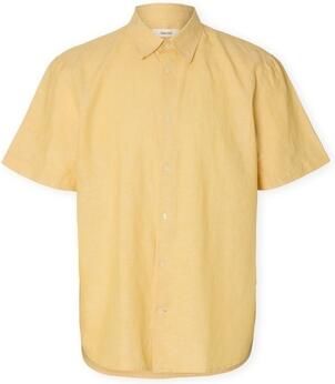 Selected Overhemd Korte Mouw Noos Regclay Linen Shirt Ochre Mixed