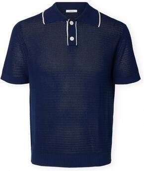 Selected Polo Shirt Korte Mouw Jesse Knit Ocean Cavern Birch - Foto 3
