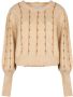 Silvian Heach Losvallende Trui met Pofmouwen en Gouden Draaddetail Beige Dames - Thumbnail 2