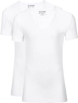 Slater T-shirt 2-pack Stretch Diepe V-hals T-shirt Wit