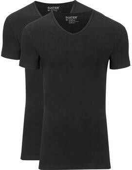 Slater T-shirt 2-pack Stretch V-hals T-shirt Zwart