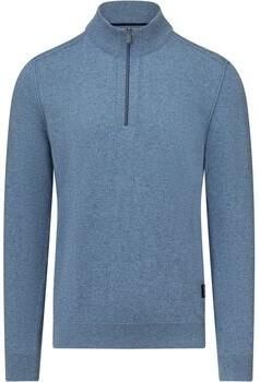 State Of Art Sweater Half Zip Trui Wool Blend Melange Blauw