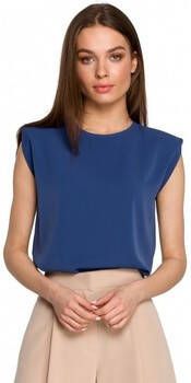 Style Blouse S260 Mouwloze blouse met gewatteerde schouders blauw