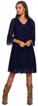 Style Jurk S236 Effen chiffon jurk marineblauw