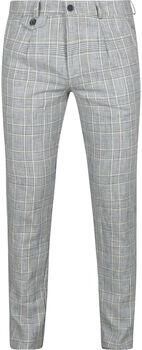 Suitable Broek Chino Linen Blend Ruiten Blauw