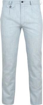 Suitable Broek Chino Pico Pleat Cotton Linen Glencheck Lichtblauw