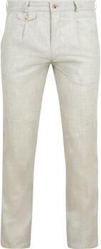 Suitable Broek Chino Pico Pleat Cotton Linen Glencheck Lichtgrijs