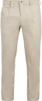 Suitable Broek Chino Pico Pleat Cotton Linen Pepita Beige
