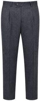 Suitable Broek Straight Pleat Herringbone Navy