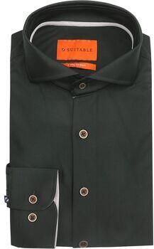 Suitable Overhemd Lange Mouw Herringbone Overhemd Donkergroen