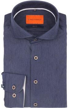 Suitable Overhemd Lange Mouw Herringbone Overhemd Navy