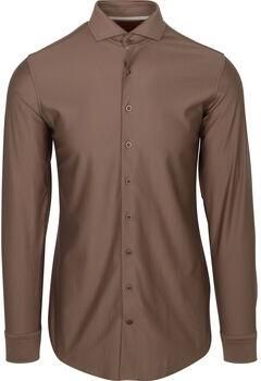 Suitable Overhemd Lange Mouw Herringbone Overhemd Taupe