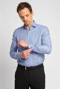 Suitable Overhemd Lange Mouw Overhemd Dubbel Manchet Print Blauw - Foto 4