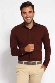 Suitable Overhemd Lange Mouw Overhemd Pique Bordeaux - Foto 4