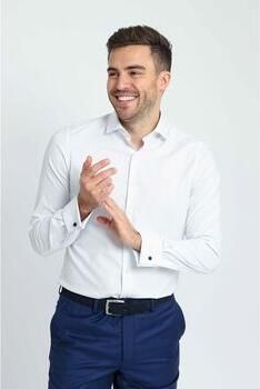 Suitable Overhemd Lange Mouw Overhemd Twill Dubbel Manchet Print Wit - Foto 5