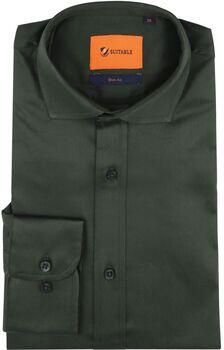 Suitable Overhemd Lange Mouw Satin Overhemd Donkergroen