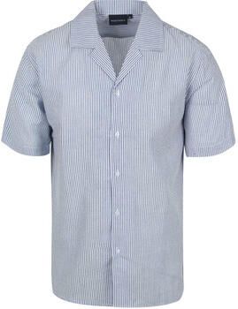 Suitable Overhemd Lange Mouw Short Sleeve Overhemd Stripe Seersucker Lichtblauw