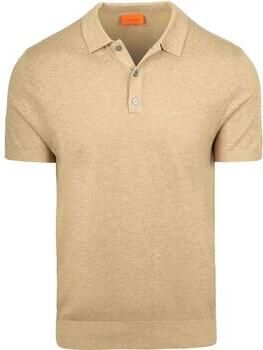 Suitable Polo Shirt Korte Mouw Knitted Polo Cotton Linen Beige