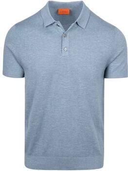 Suitable Polo Shirt Korte Mouw Knitted Polo Cotton Linen Blauw