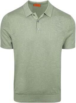 Suitable Polo Shirt Korte Mouw Knitted Polo Cotton Linen Groen