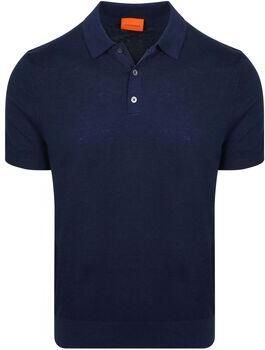 Suitable Polo Shirt Korte Mouw Knitted Polo Cotton Linen Navy