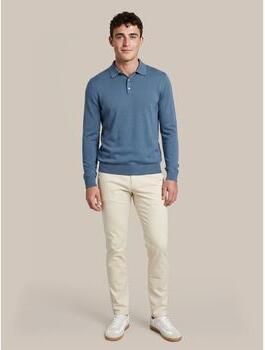 Suitable Polo Shirt Lange Mouw Compact Cotton Poloshirt Denim Blauw