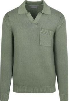 Suitable Polo Shirt Lange Mouw Raw Trui Riva Knit Groen
