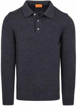 Suitable Sweater Button Longue Melange Poloshirt Navy