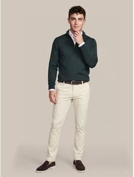 Suitable Sweater Crew Zip Merino Donkergroen