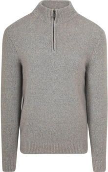 Suitable Sweater Half Zip Pullover Boiled Wool Grijs