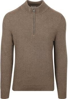Suitable Sweater Half Zip Trui Patch Taupe