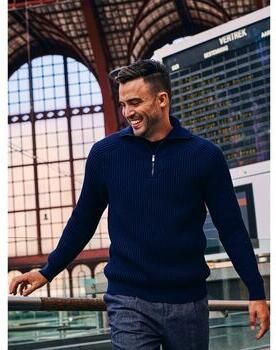 Suitable Sweater Half Zip Trui Sailor Wool Blend Navy