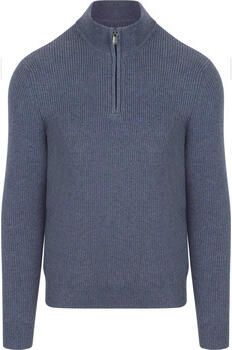 Suitable Sweater Half Zip Trui Wol Blend Donkerblauw