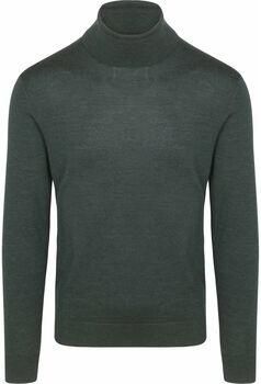 Suitable Sweater Merino Coltrui Melange Donkergroen