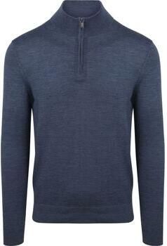 Suitable Sweater Merino Half Zip Trui Denim Blauw