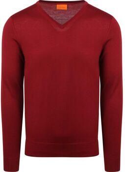 Suitable Sweater Merino Pullover V-Hals Donkerrood