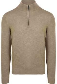 Suitable Sweater Slub Yarn Half Zip Trui Beige