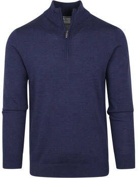 Suitable Sweater Half Zip Trui Merino Kobalt Blauw