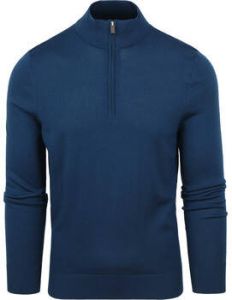 Suitable Sweater Merino Half Zip Trui Indigo Blauw