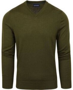 Suitable Sweater Merino Pullover V-Hals Olijfgroen