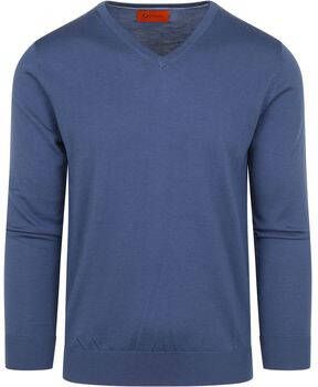 Suitable Sweater Pullover V-Hals Merino Blauw