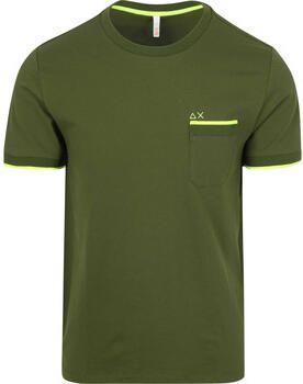Sun68 T-shirt Piqué T-Shirt Fluo Stripe Army Groen
