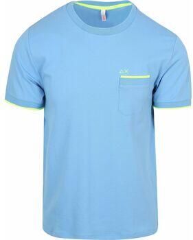 Sun68 T-shirt Piqué T-Shirt Fluo Stripe Lichtblauw