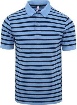 Sun68 T-shirt Poloshirt Strepen Lichtblauw