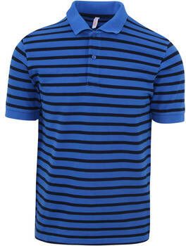 Sun68 T-shirt Poloshirt Strepen Royal Blauw