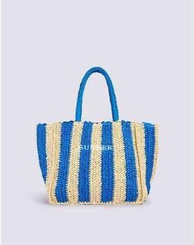 Sundek Gestreepte papieren stro strandtas Blue Dames