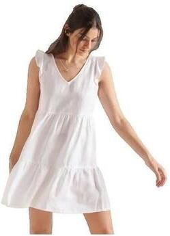 Superdry Korte Jurk Robe Tinsley mi-longue col en V sans manches blanche