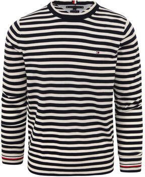 Tommy Hilfiger Sweater Pullover O-Hals Streep Donkerblauw