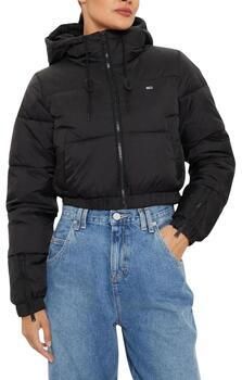 Tommy Jeans Zwarte Puffer Cropped Hooded Jas Black Dames