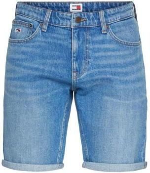 Tommy Hilfiger Blauwe Heren Korte Jeans Gewassen Effect Blue Heren
